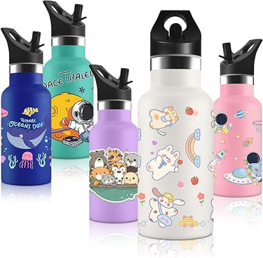 Vikaster Botella agua Acero Inoxidable con Tapa de Popote y asa, Sin BPA,Botella Termica 350ml, Botella Agua Niños Reutilizable, para Adultos, Niños, Escuela, Ciclismo, Gym, Deportiva
